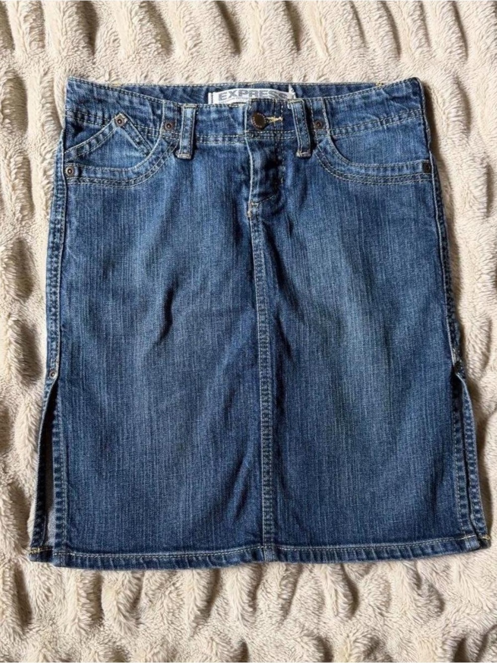 Vintage Express Blue Denim Skirt with Side Slits